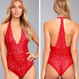 NWOT Free People Avery Red Lace Bodysuit L